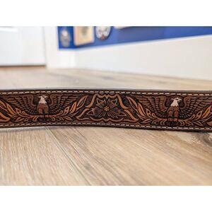 Vintage Tooled Embossed Leather Belt Eagle Western Men's Size 30 No Buckle USA